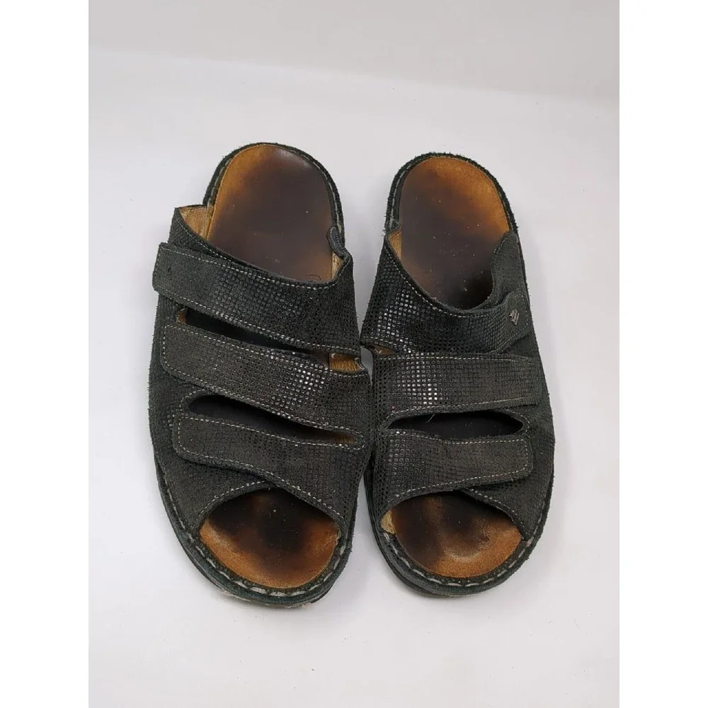 FINN Women's Size US 9.5 UK 7 Cremona Black Leather Slide Adjustable Sandals VTG